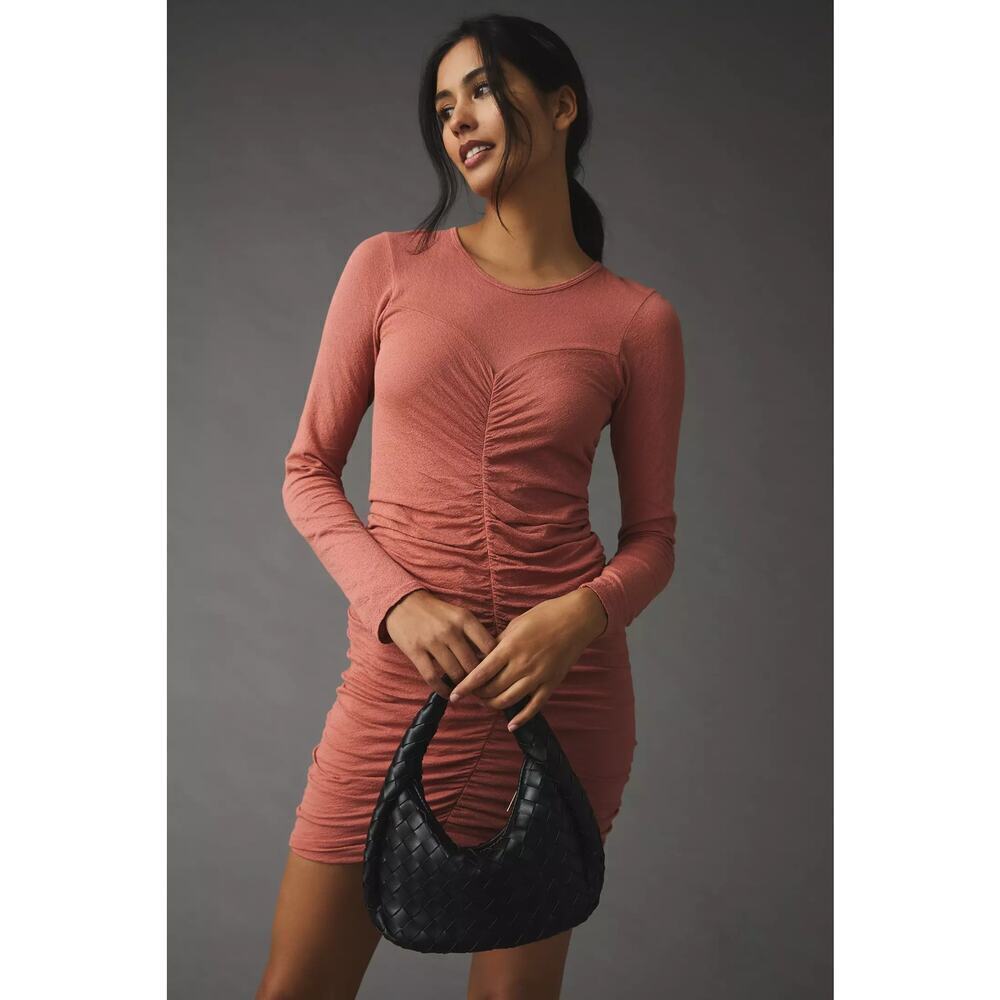 Anthropologie Sundry Ruched Sweetheart Dress Rose Pink Size S NWT